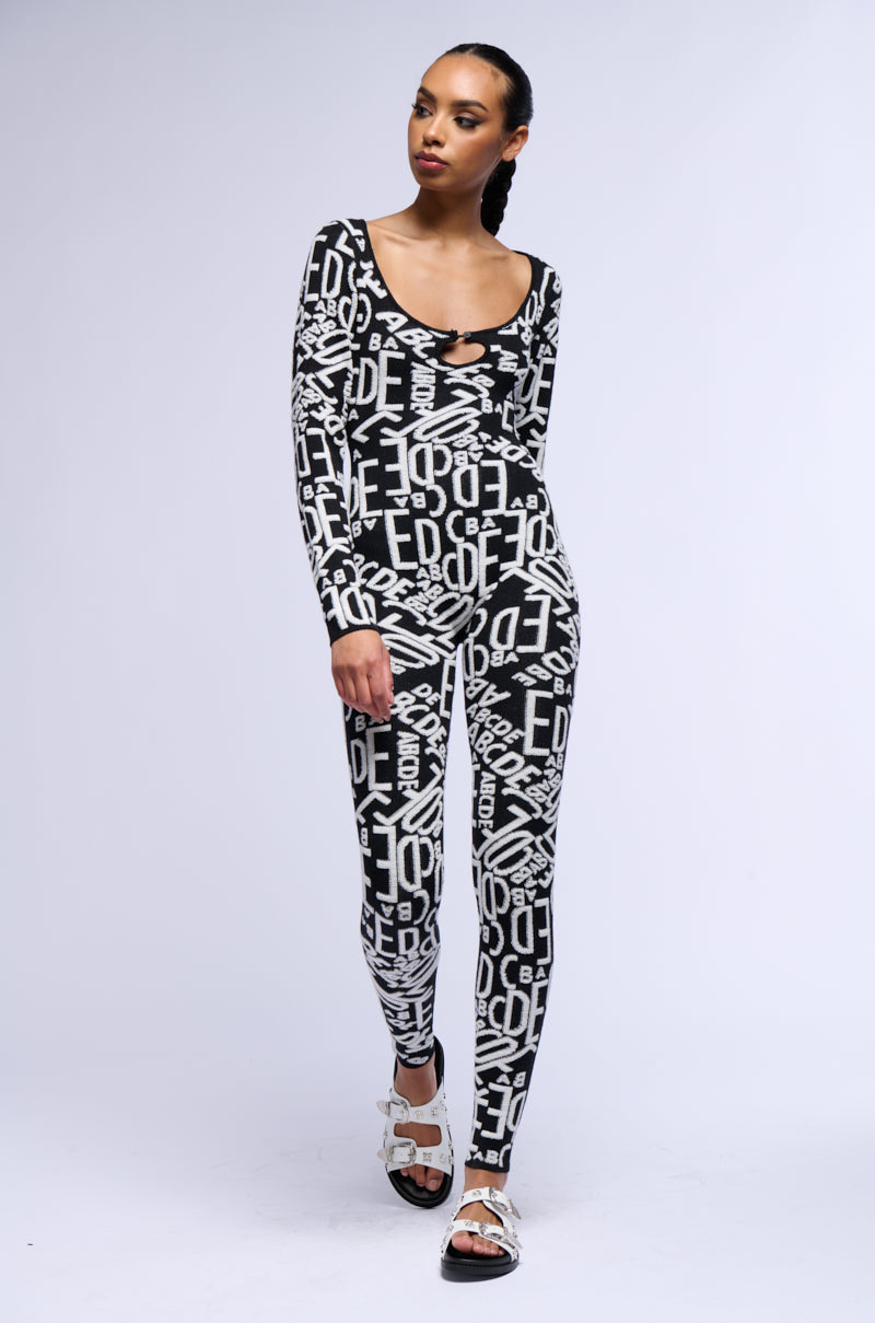 TURNING HEADS KNIT LONG SLEEVE JUMPSUIT IN BLACK