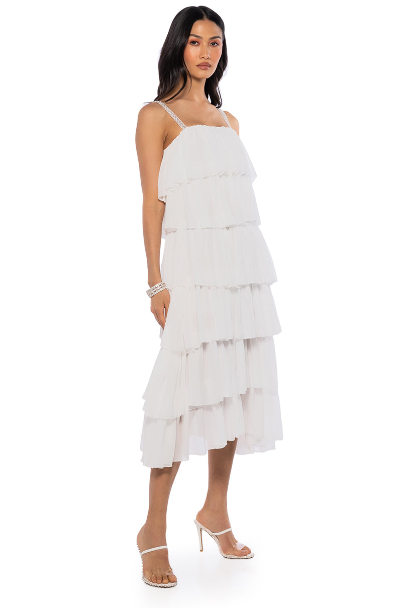 ROSE TIERED SLEEVELESS MAXI DRESS IN WHITE