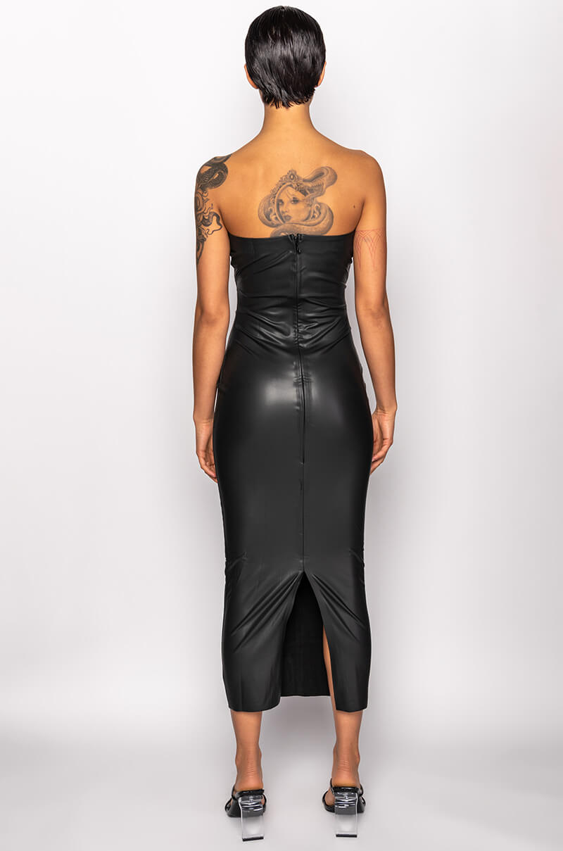 PRETTY LADY PLEATHER MIDI DRESS WITH CUT OUT