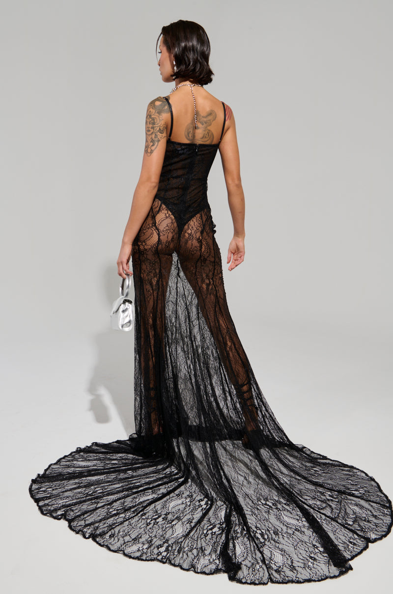 TROUBLES HERE LACE MAXI DRESS