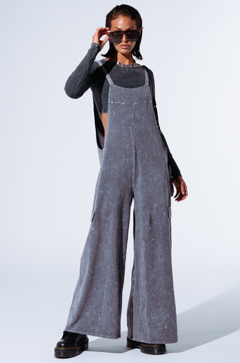 GAIA WASHED WIDE LEG JUMPSUIT IN CHARCOAL