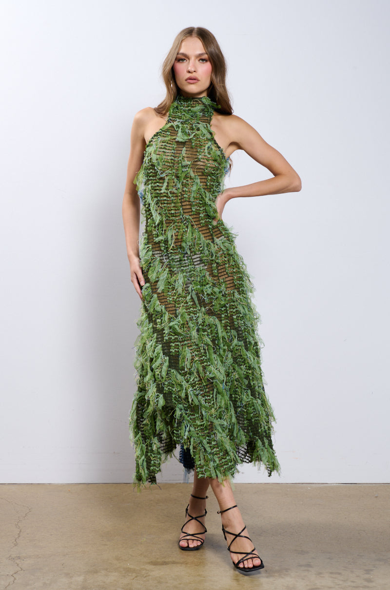 IT FACTOR MESH MAXI DRESS IN GREEN