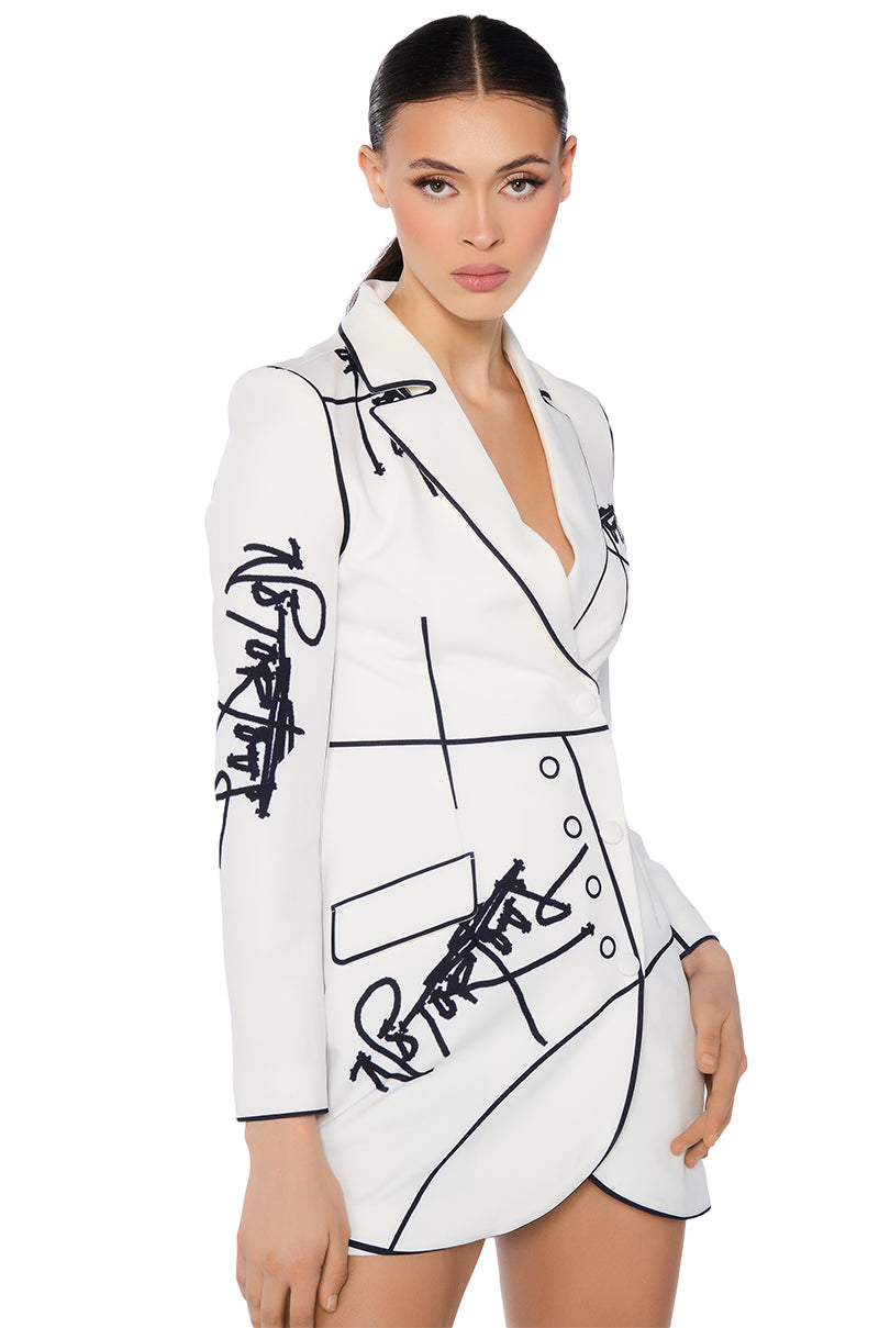 ELLIS OUTLINED BLAZER MINI DRESS IN WHITE