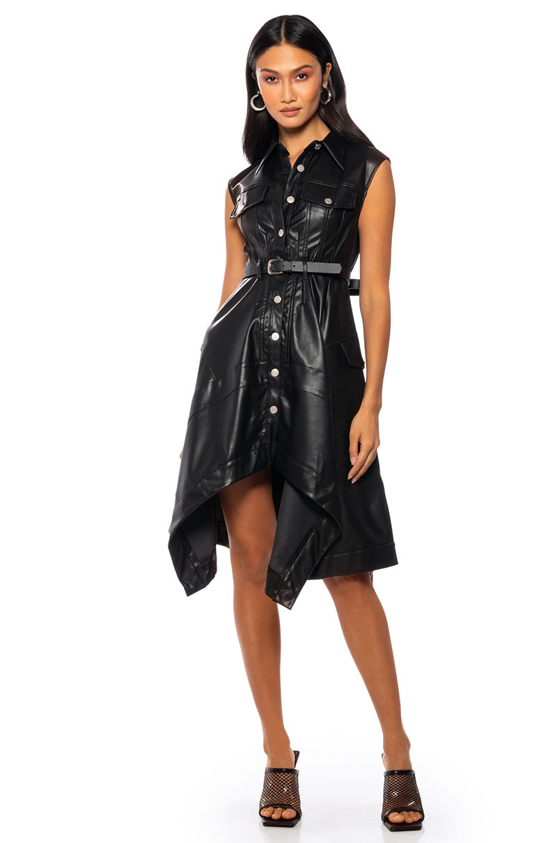 BLAIRE FLARED FAUX LEATHER MINI DRESS