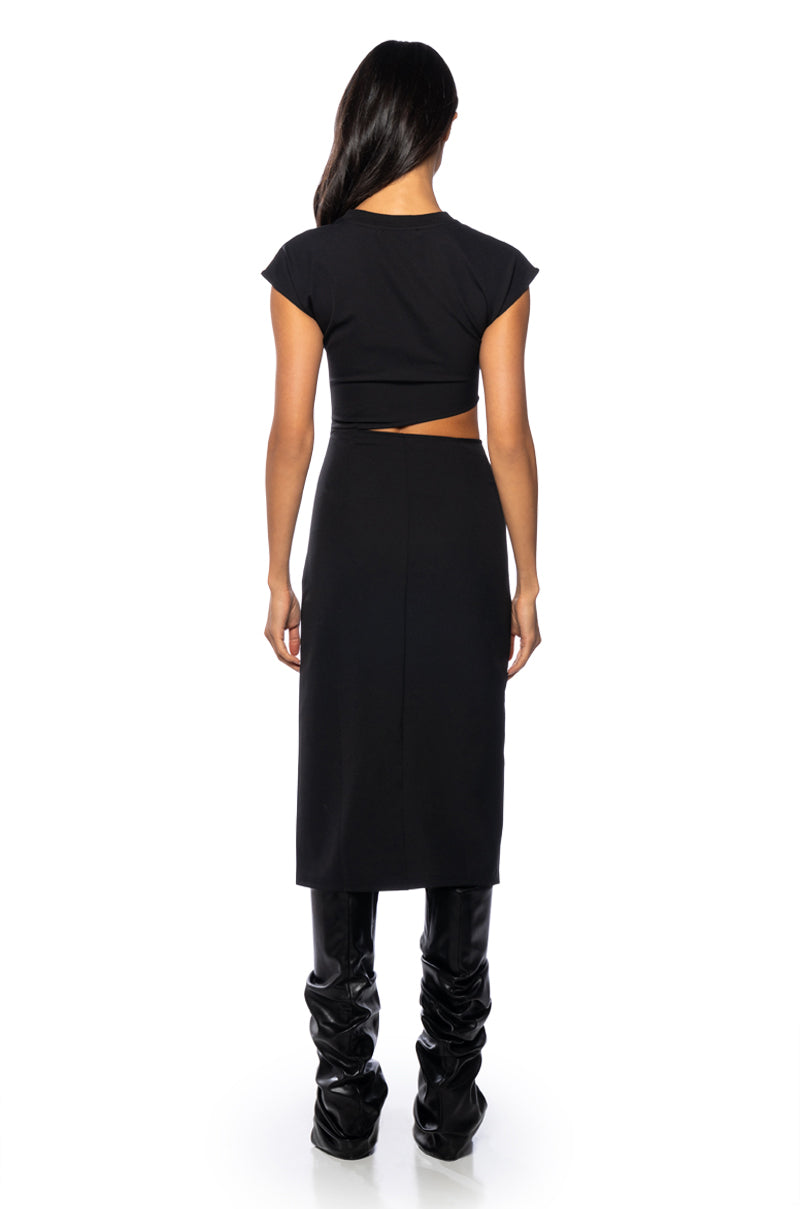 TERRY CUT OUT TSHIRT MIDI DRESS