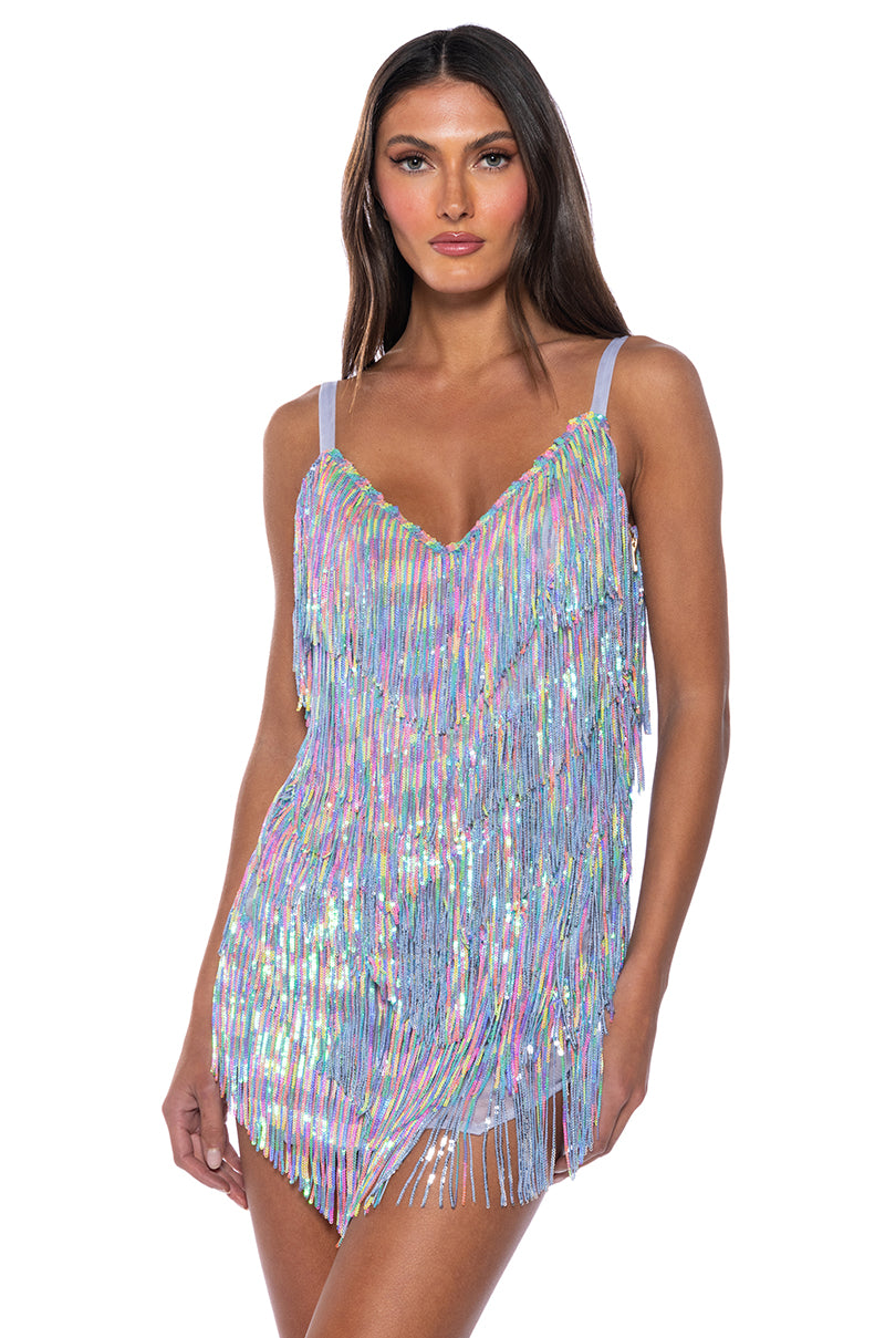 SHOW UP FRINGE MINI DRESS