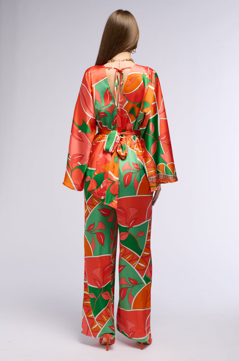 PRINCESS ORANGE PRINTED WIDE LEG JUMPSUIT