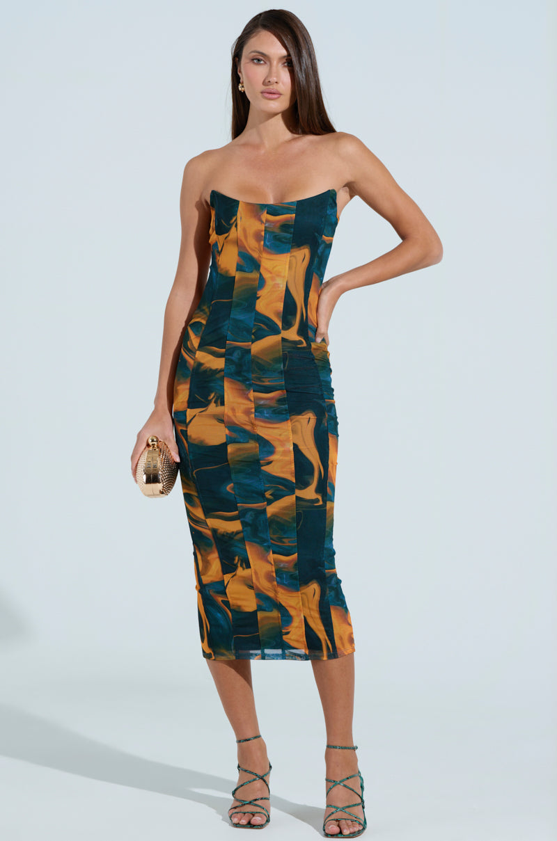 SHES UNFORGETTABLE ABSTRACT MESH MIDI DRESS