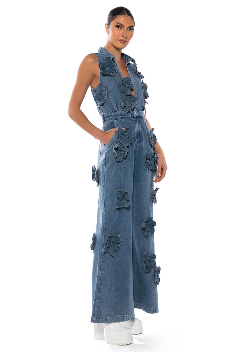 SHILOH FLORAL DENIM JUMPSUIT