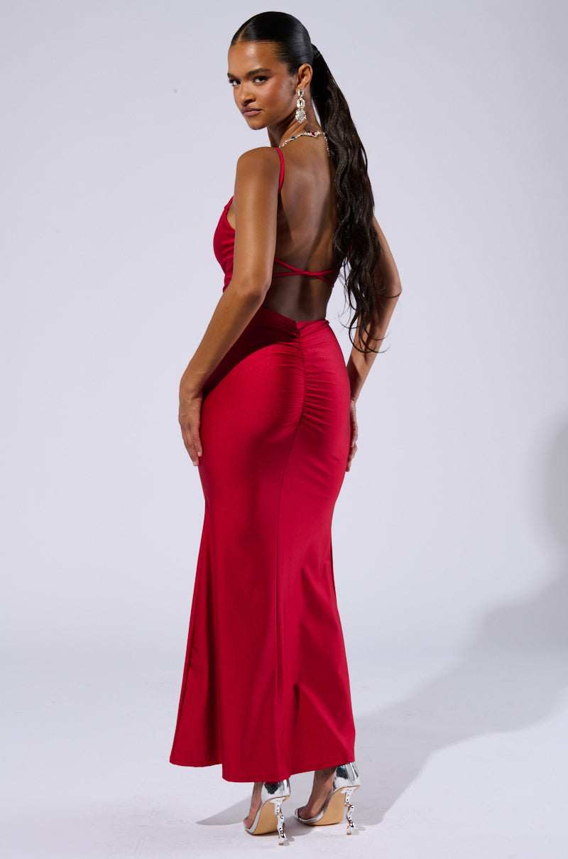 LADY IN RED COWL NECK MIDI DRESS