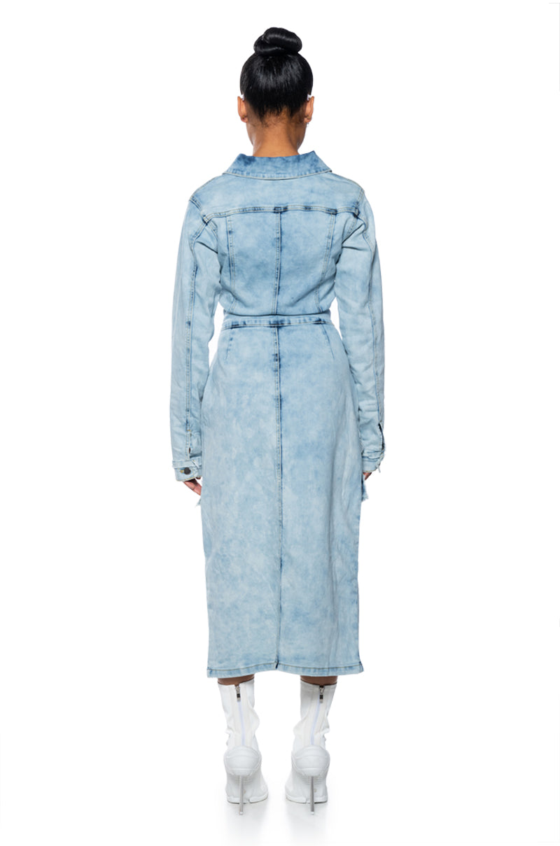 STARTING NEW DENIM MIDI DRESS