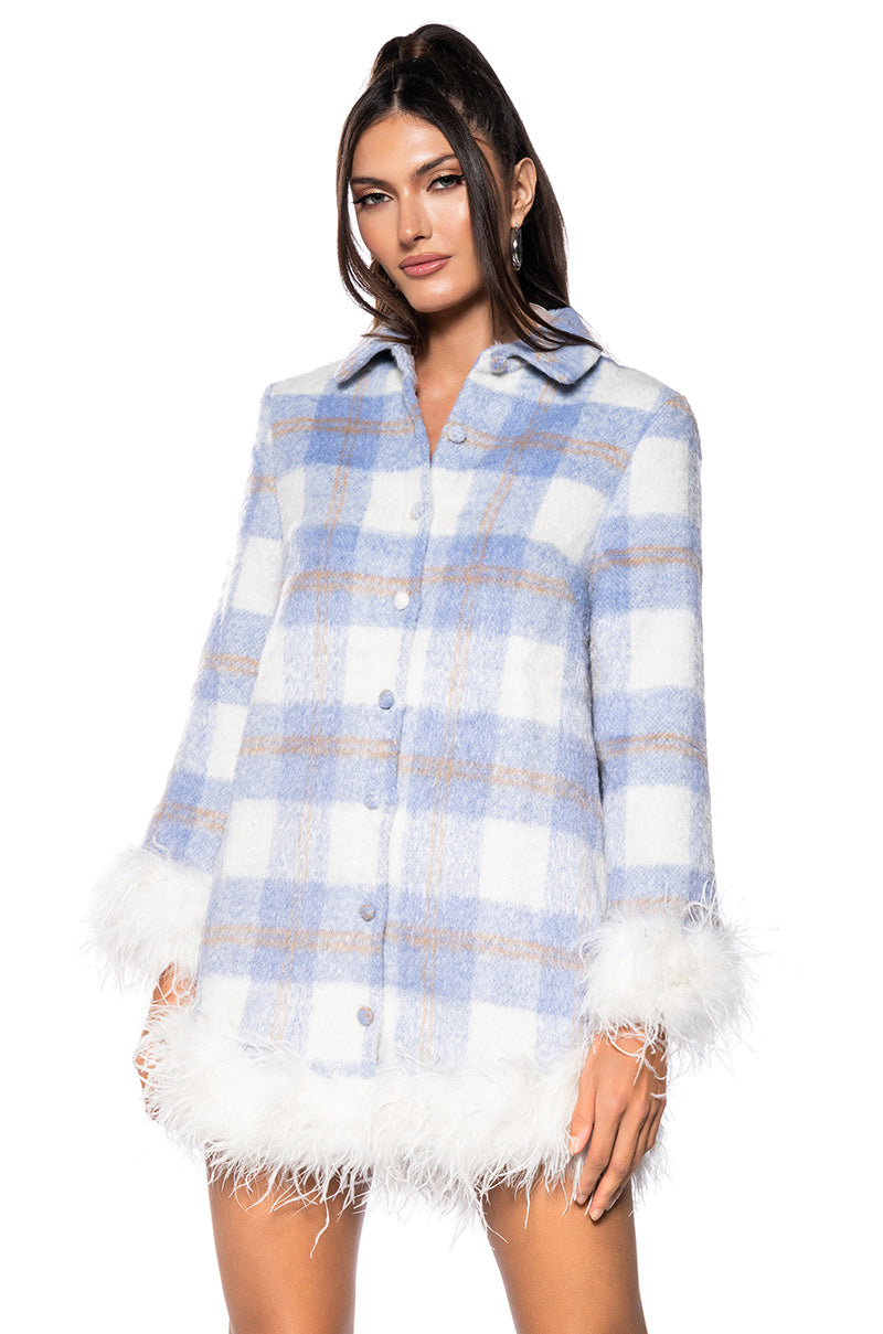 PAZAZZ PLAID MINI DRESS WITH FUR