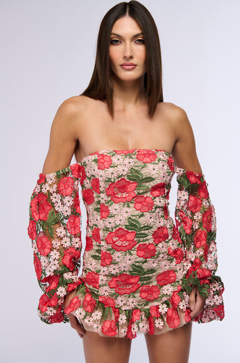 FLOWER POWER OFF THE SHOULDER MINI DRESS