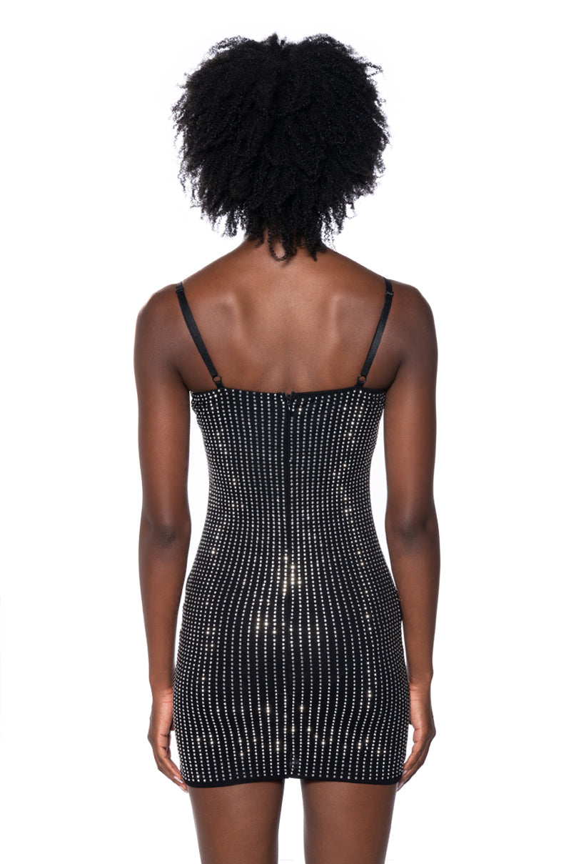 STOP AND STARE RHINESTONE MINI DRESS