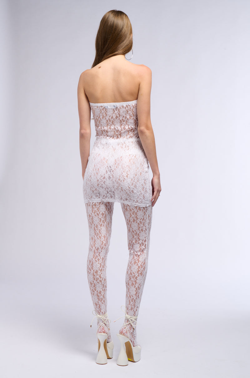 KARA LACE MINI DRESS AND TIGHT SET IN WHITE