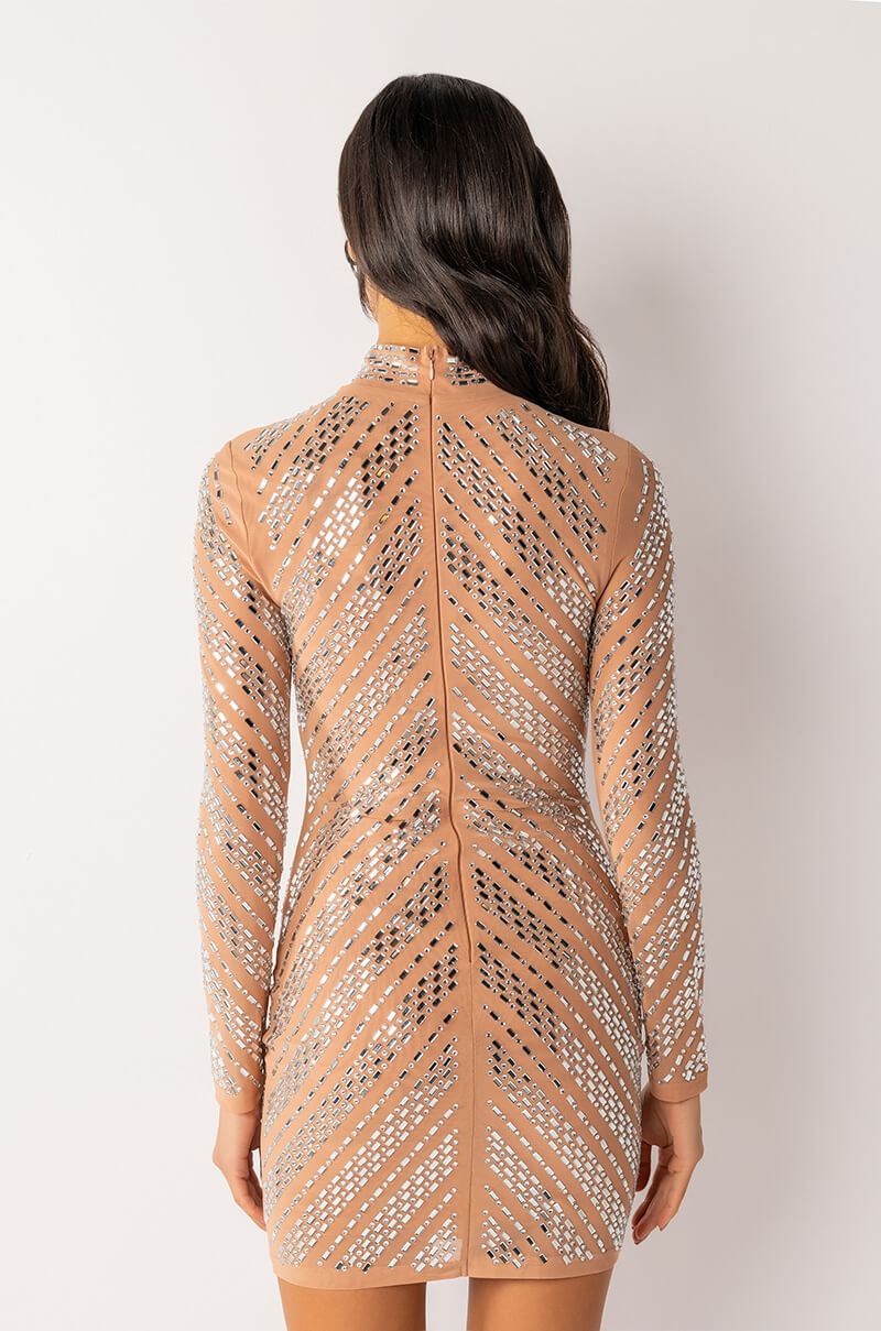 SLAY SIS MINI RHINESTONE MESH DRESS