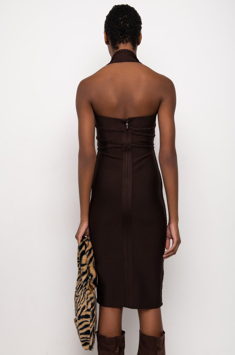 GIVE ME TIME HALTER TOP BANDAGE MIDI DRESS