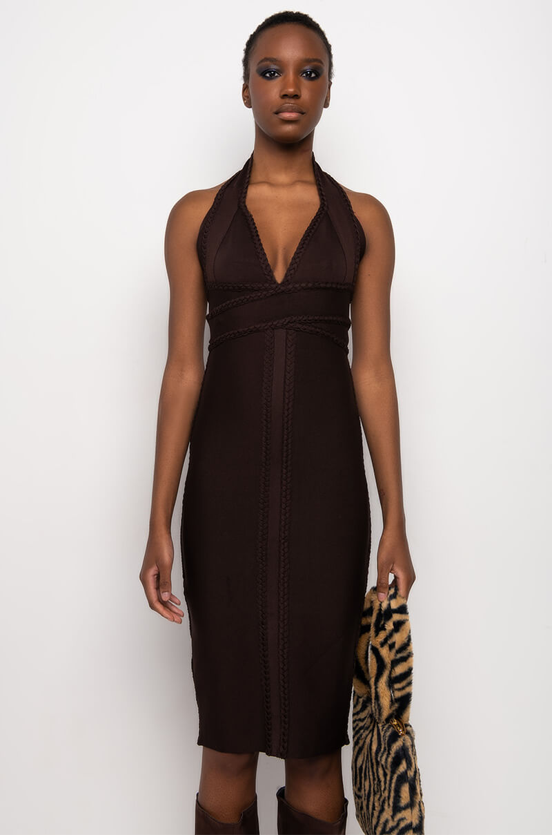 GIVE ME TIME HALTER TOP BANDAGE MIDI DRESS